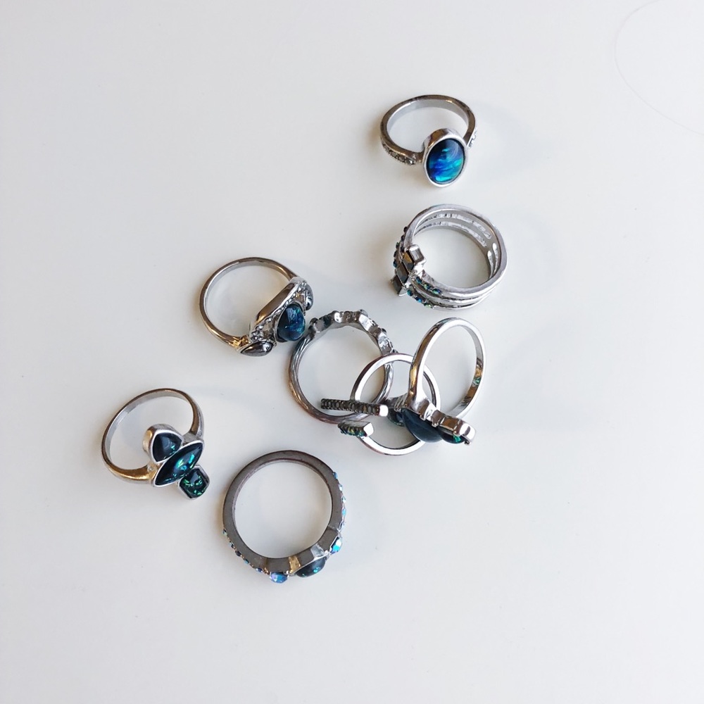 Set of green Free People gem stone rings